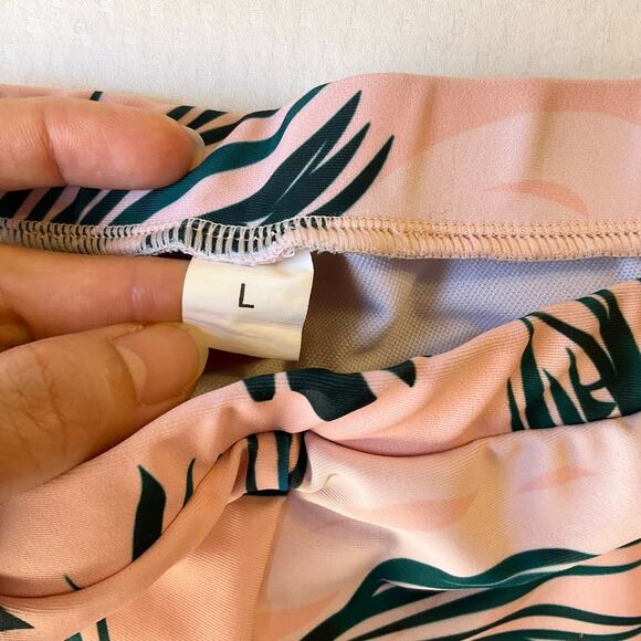 Women Swimwear Bottom size S Pink & Green Mid Rise Stretch Tropical Leafy - Picture 7 of 9